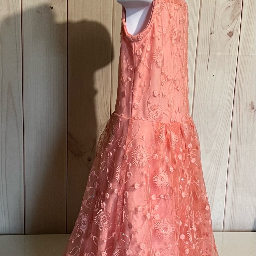 Size 6T Girls Orange Sleeveless Mesh Sequins Lacy Flowy Party Dress - Picture 9 of 16
